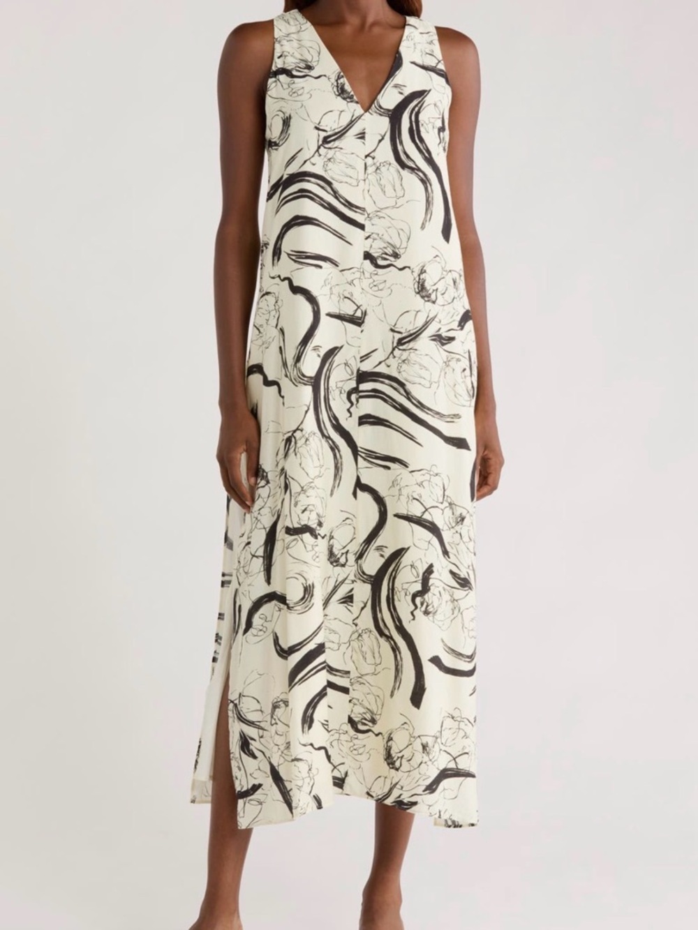 MELLODAY Black & Ivory Abstract Floral Dress